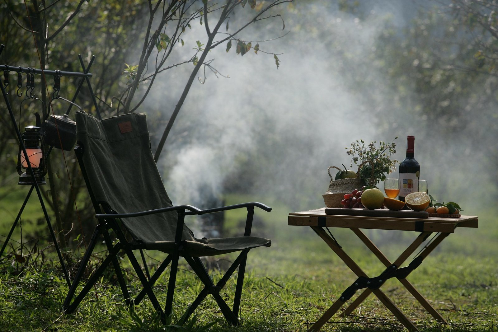 Outdoor chair and table at camp